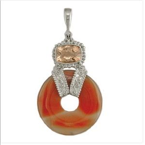 SAJEN-Carnelian Silver Pendant W/Champagne Quartz